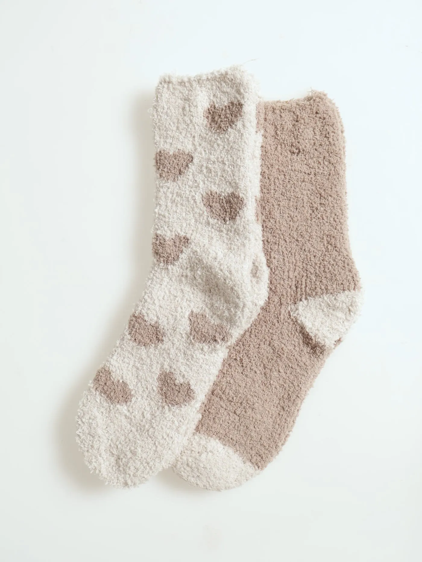 2 Pack Cosy Hearts Socks - Beige