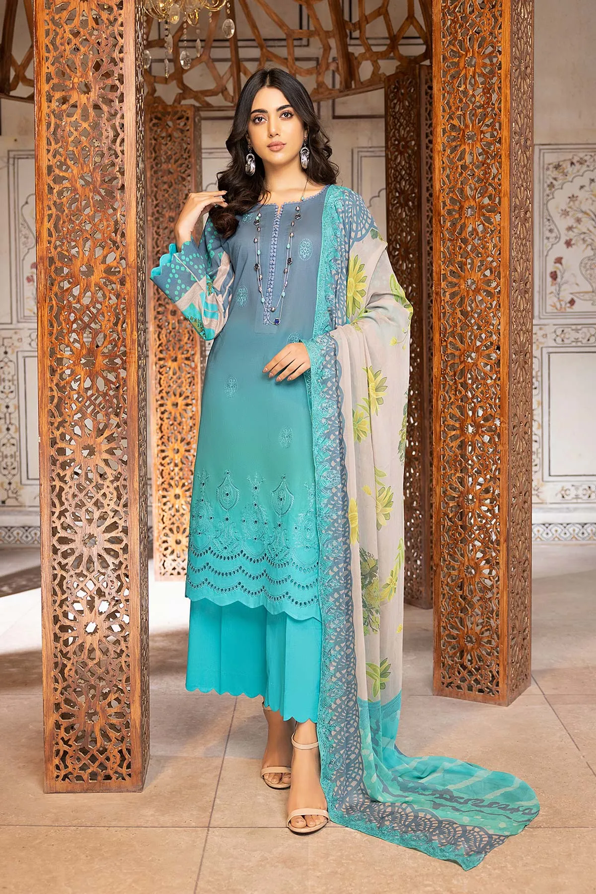 3-Pc Charizma Unstitched Lawn Suit With Embroidered Chiffon Dupatta CC23-21