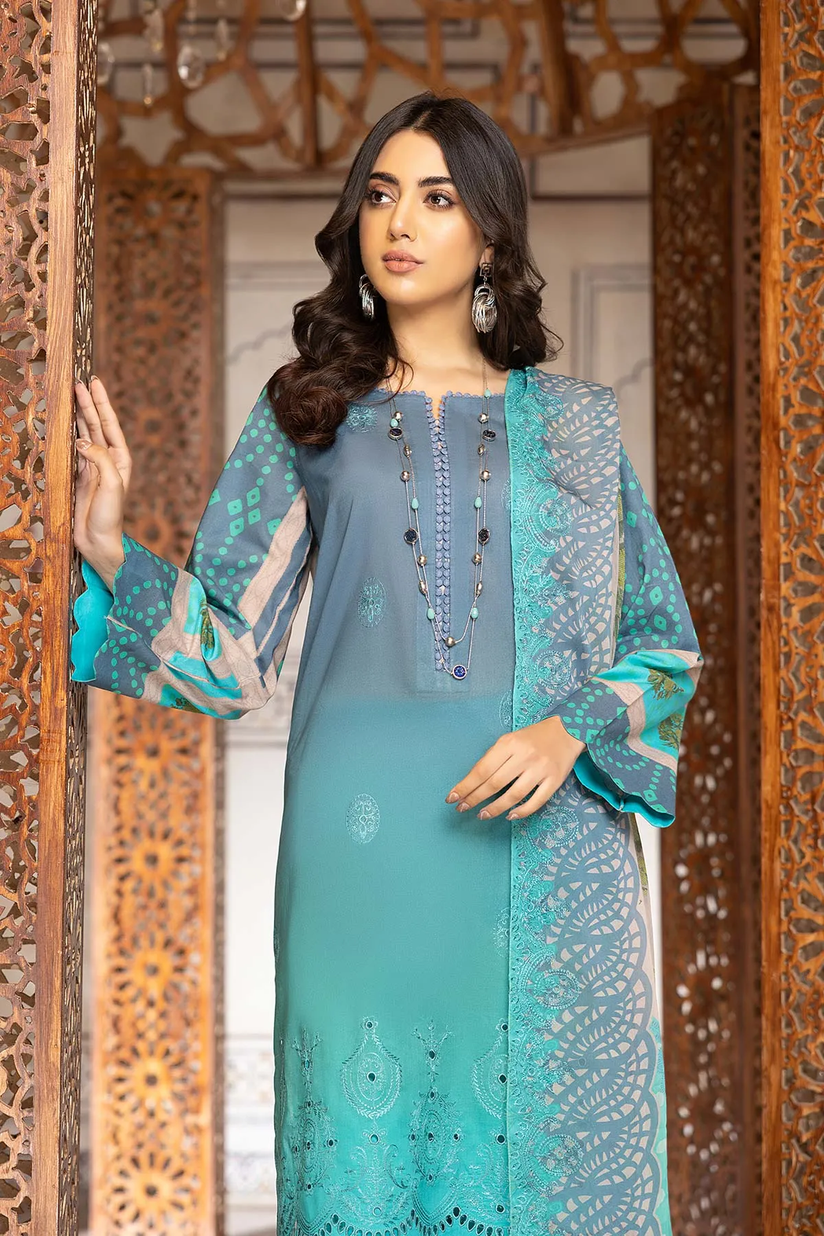 3-Pc Charizma Unstitched Lawn Suit With Embroidered Chiffon Dupatta CC23-21