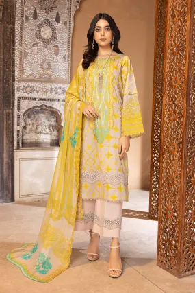 3-Pc Charizma Unstitched Lawn Suit With Embroidered Chiffon Dupatta CC23-22