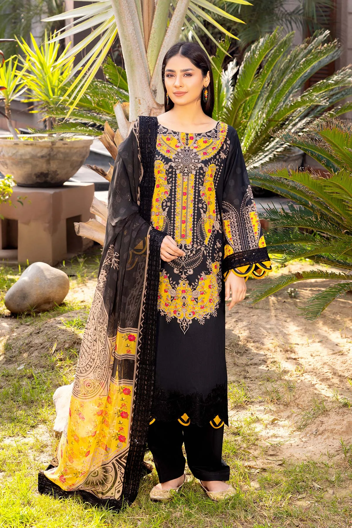 3-Pc Charizma Unstitched Lawn Suit With Printed Chiffon Dupatta CC23-02