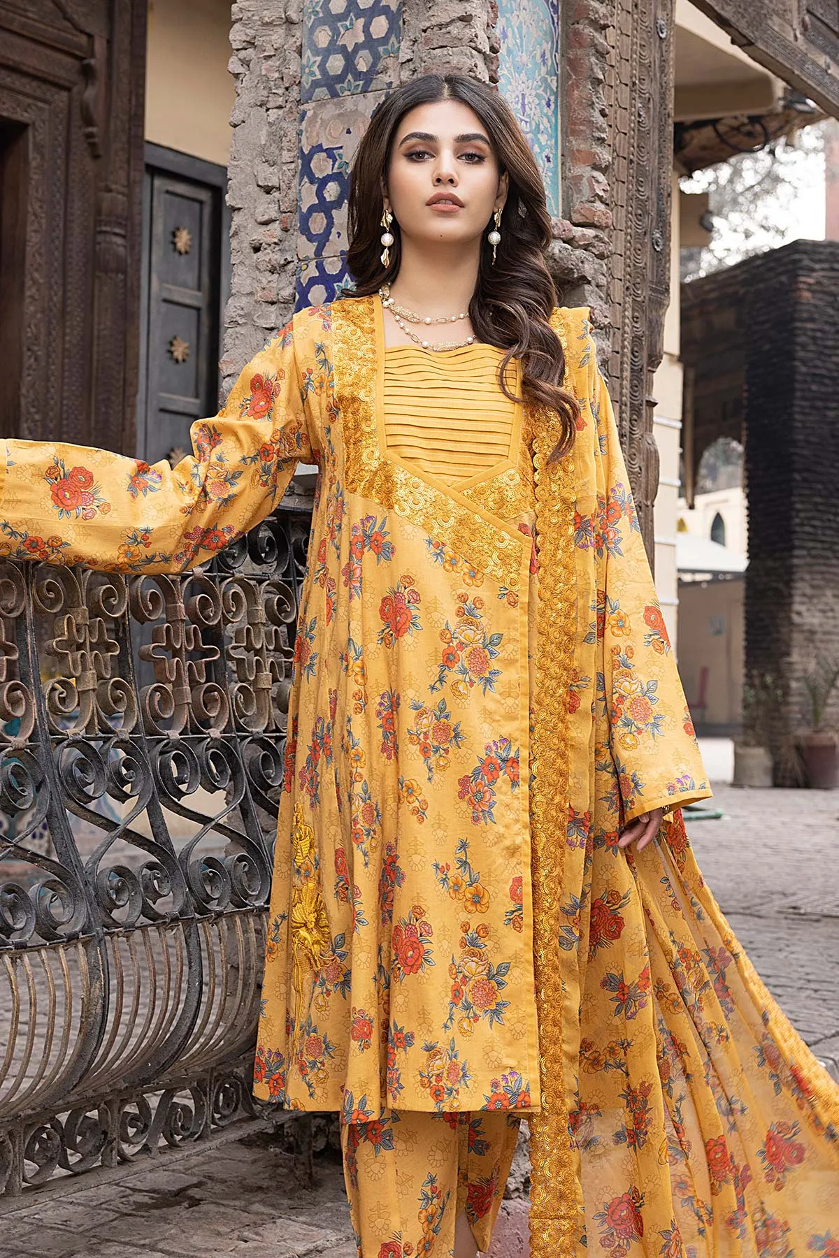 3-Pc Unstitched Printed Embroidered Lawn Suit With Embroidered Chiffon Dupatta CRB23-06