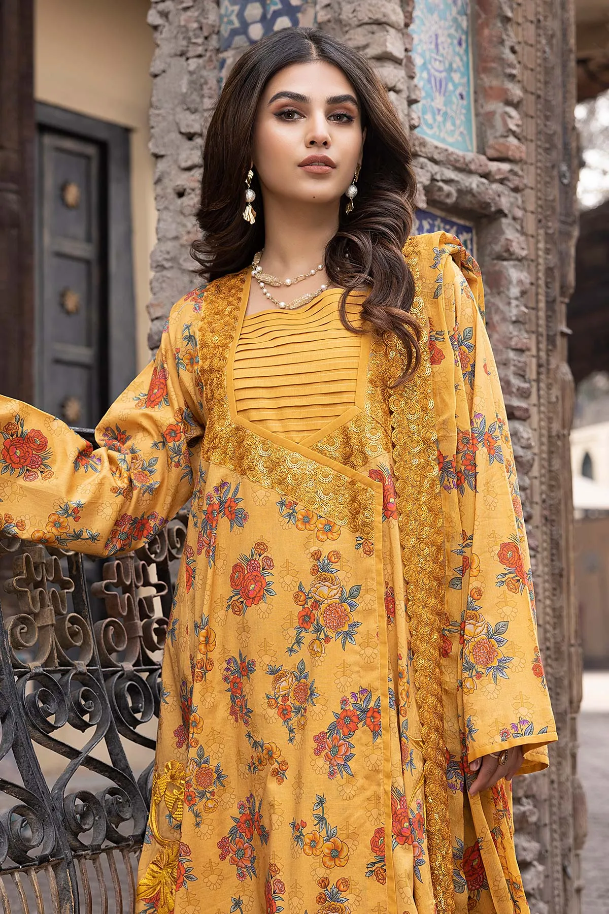 3-Pc Unstitched Printed Embroidered Lawn Suit With Embroidered Chiffon Dupatta CRB23-06