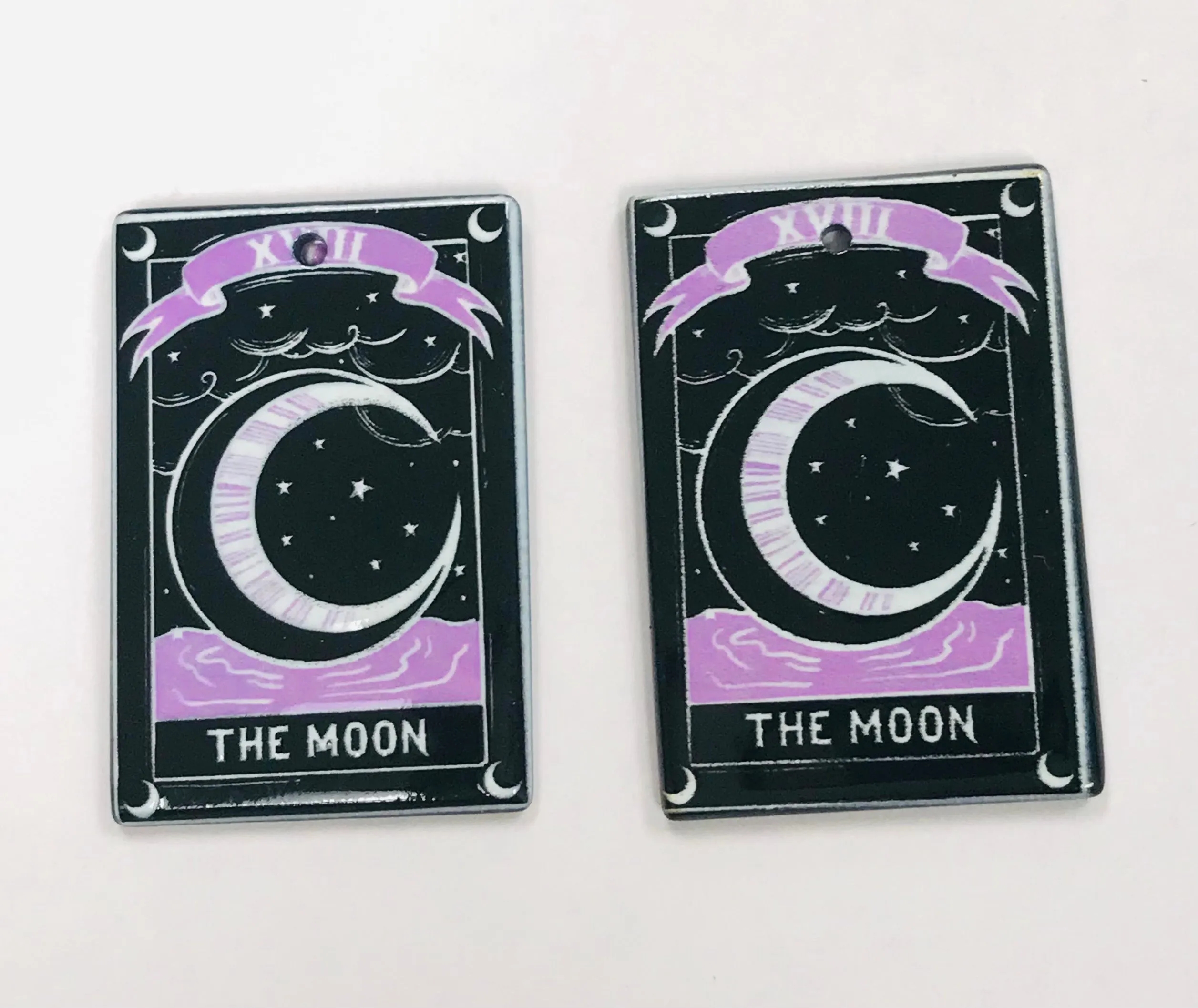 4 Black Tarot Card The Moon Charms, Wholesale Acrylic Charms DIY jewelry making Horror