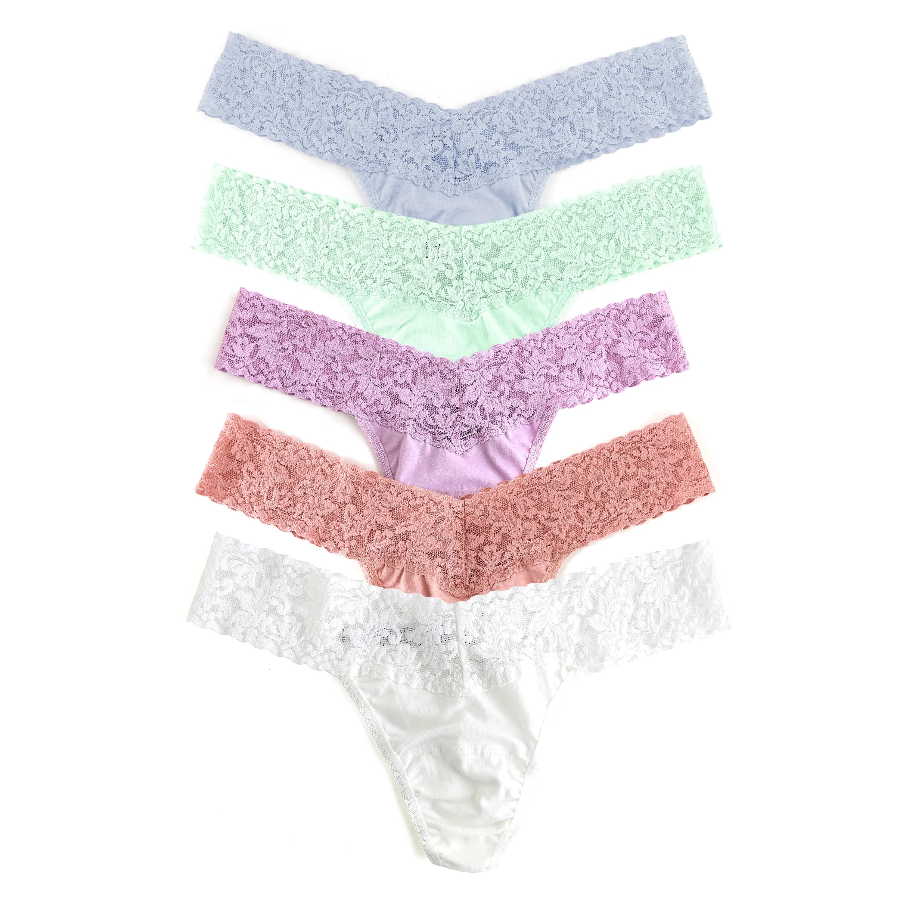 5-Pack Cotton Low Rise Thongs | Dove Grey/Cucumber/Waterlily/Rooibos/White