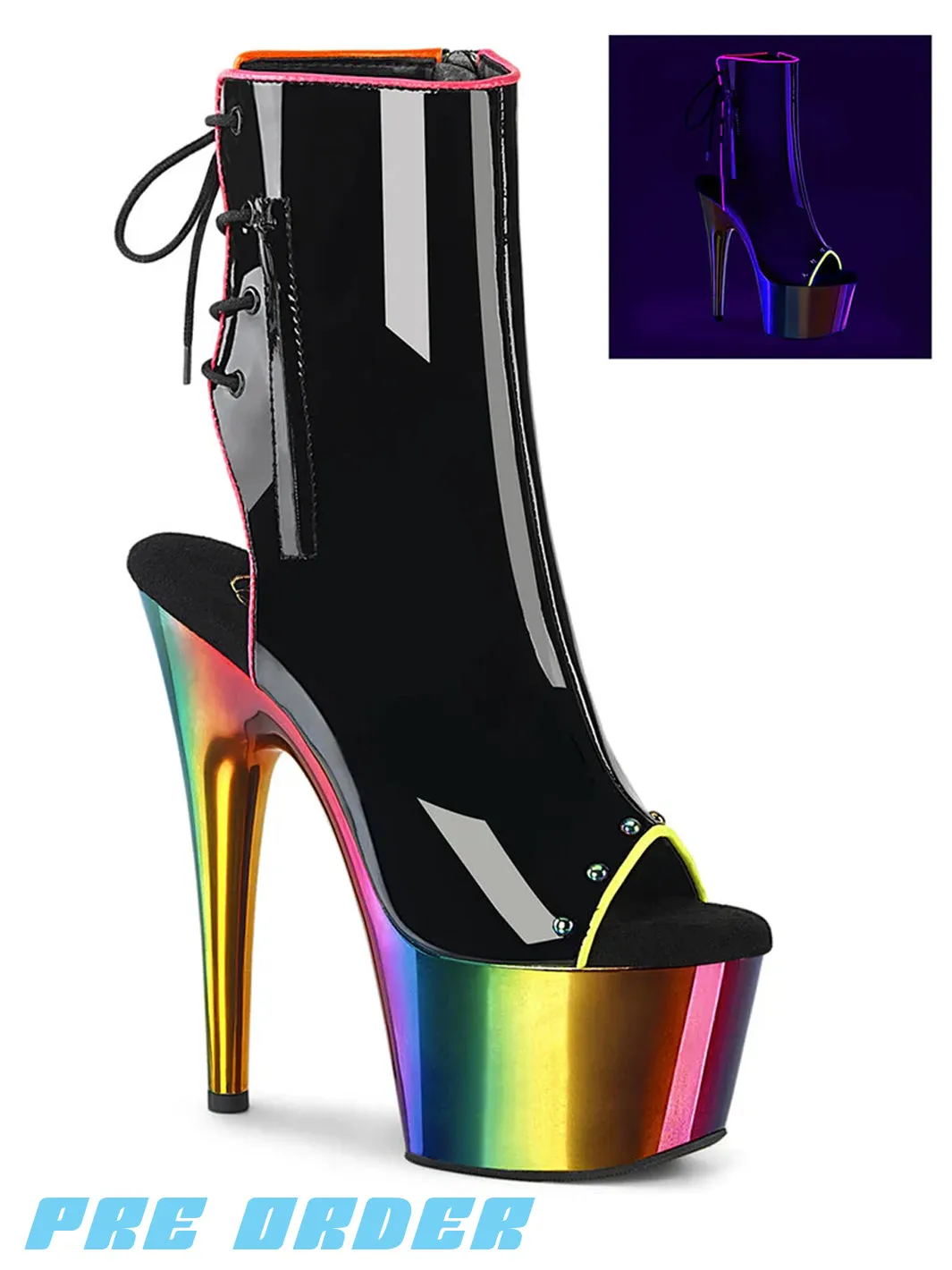 ADORE-1018RC - BLACK PATENT & RAINBOW  PRE ORDER 