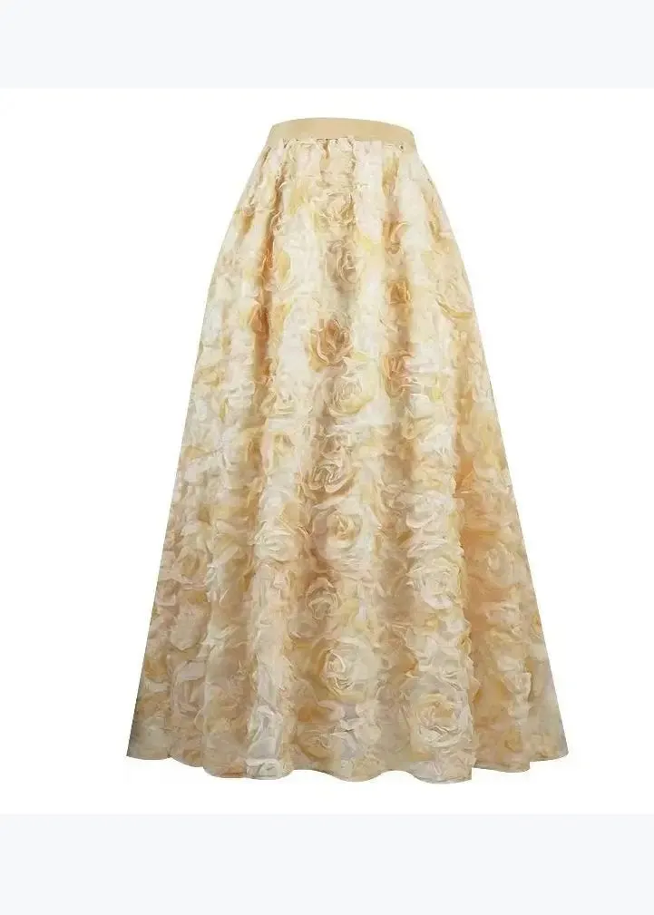 Art Yellow Gradient Floral Decorated Tulle Skirts Spring HA1016