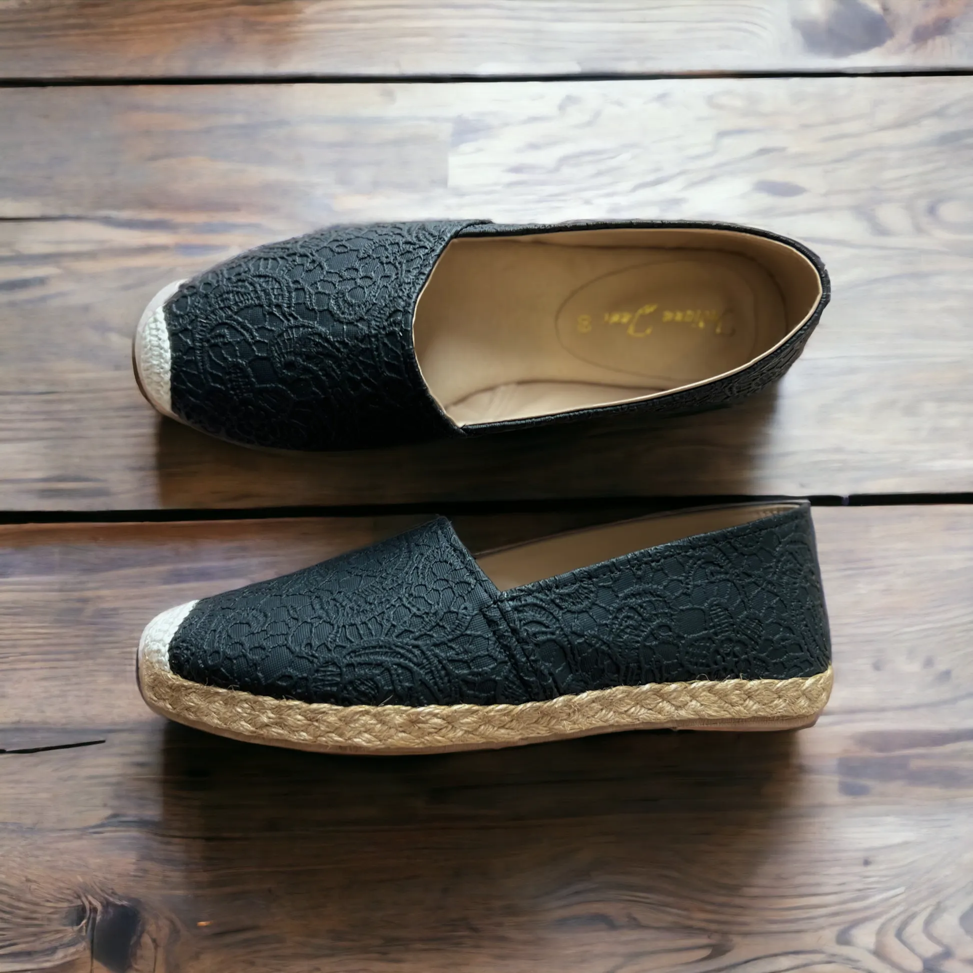 AZELEA Lace Texture Leather Abaca Espadrilles