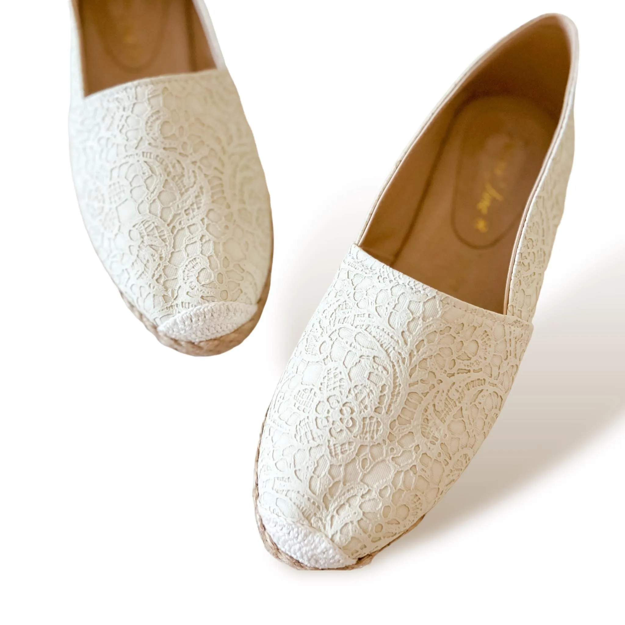 AZELEA Lace Texture Leather Abaca Espadrilles