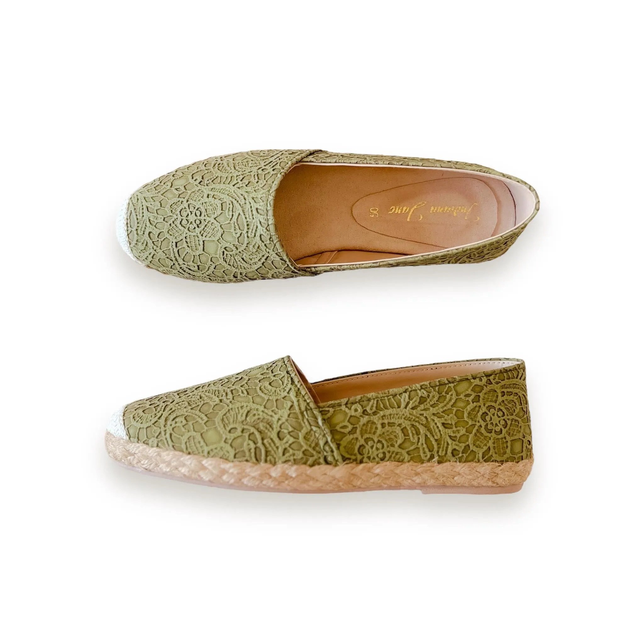 AZELEA Lace Texture Leather Abaca Espadrilles