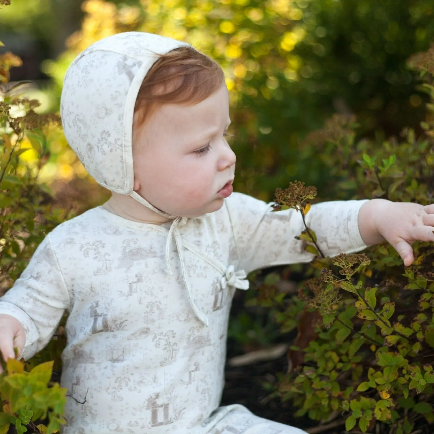 Bee & Dee Soft Taupe Toile Collection Stretchie and Bonnet