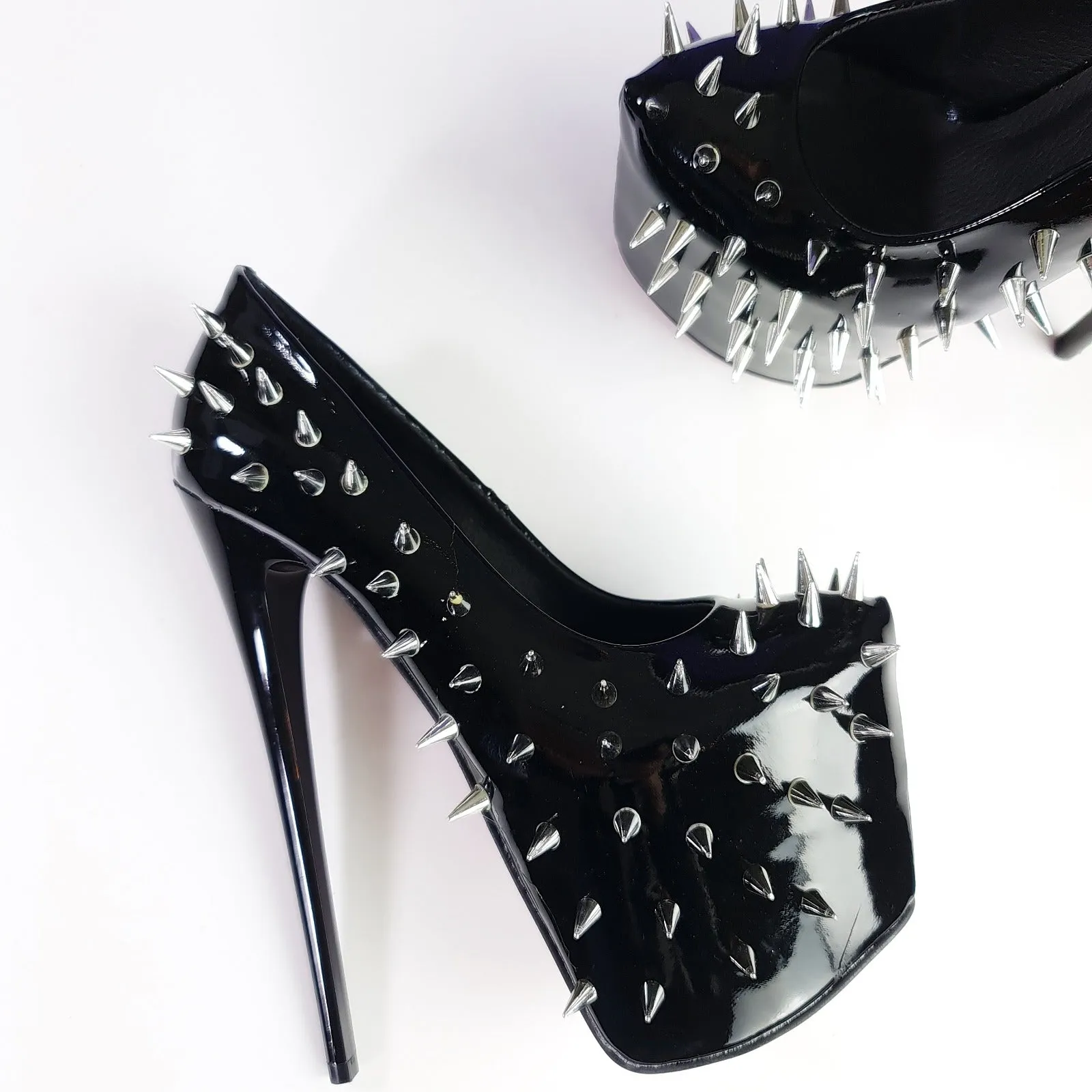 Black Gloss Spike Stutted Platform High Heels