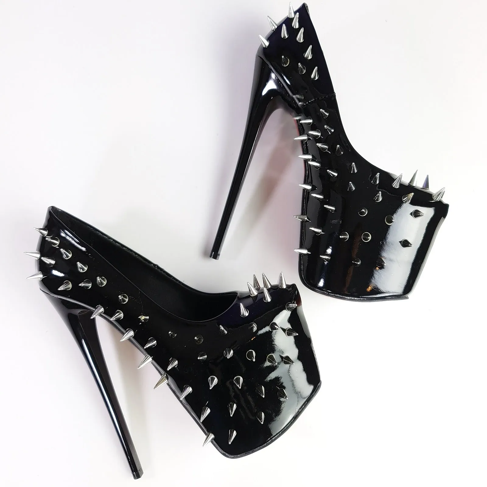 Black Gloss Spike Stutted Platform High Heels