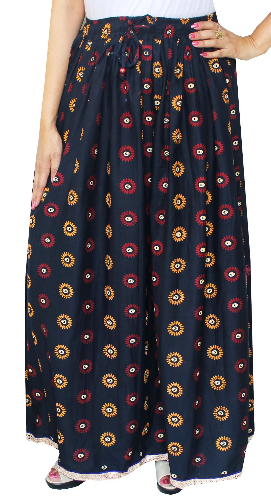 Block Printed Cotton India Long Skirts Women (Blue)