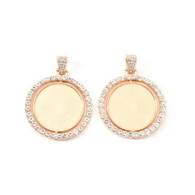 Cabochon Setting, Alloy, Rotatable Double-Sided Tray, Pendant Base, With Crystal Rhinestones, Flat, Round, Light Gold, Fits 30mm