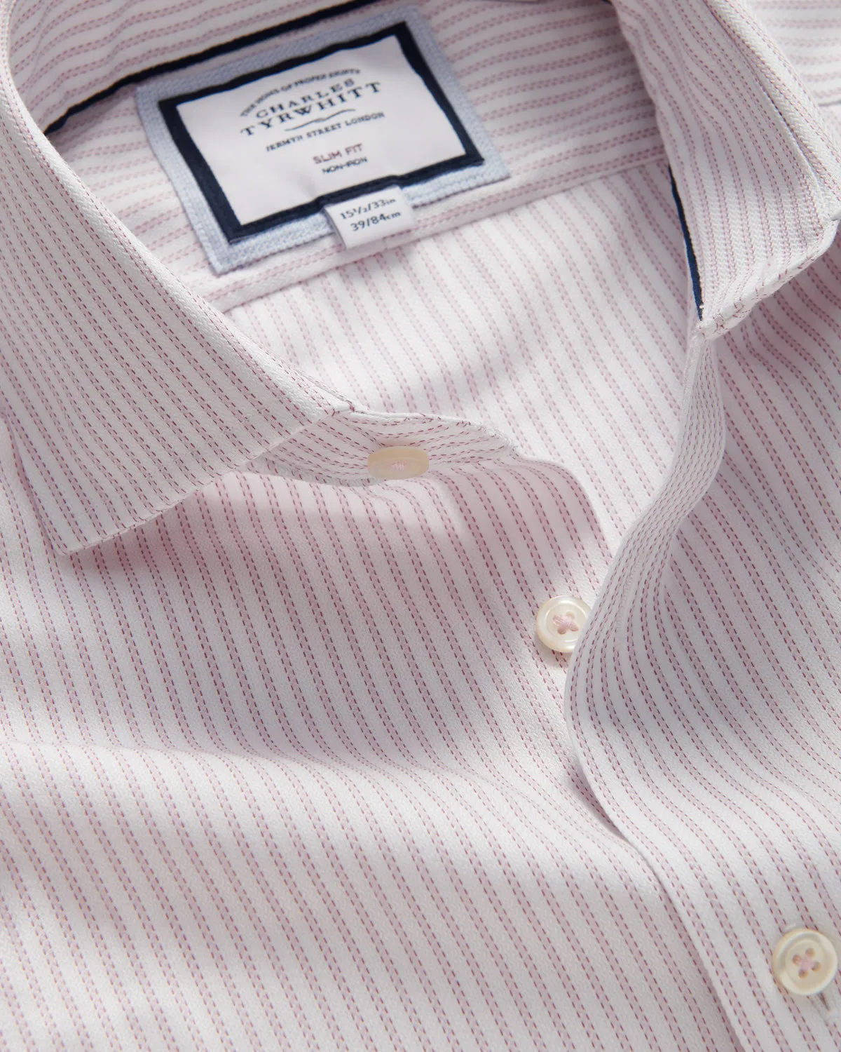 Charles Tyrwhitt Slim Fit Richmond Weave Stripe Shirt Pink White