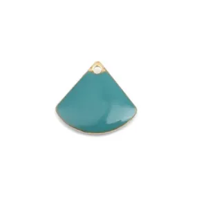 Charms, Fan-Shaped, Double-Sided, Teal, Enameled, Brass, Drops, 13mm