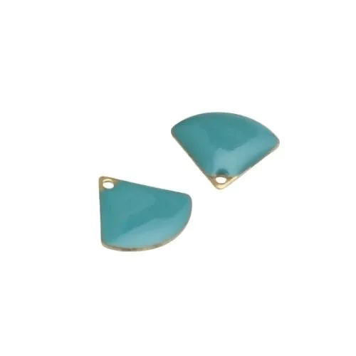 Charms, Fan-Shaped, Double-Sided, Teal, Enameled, Brass, Drops, 13mm