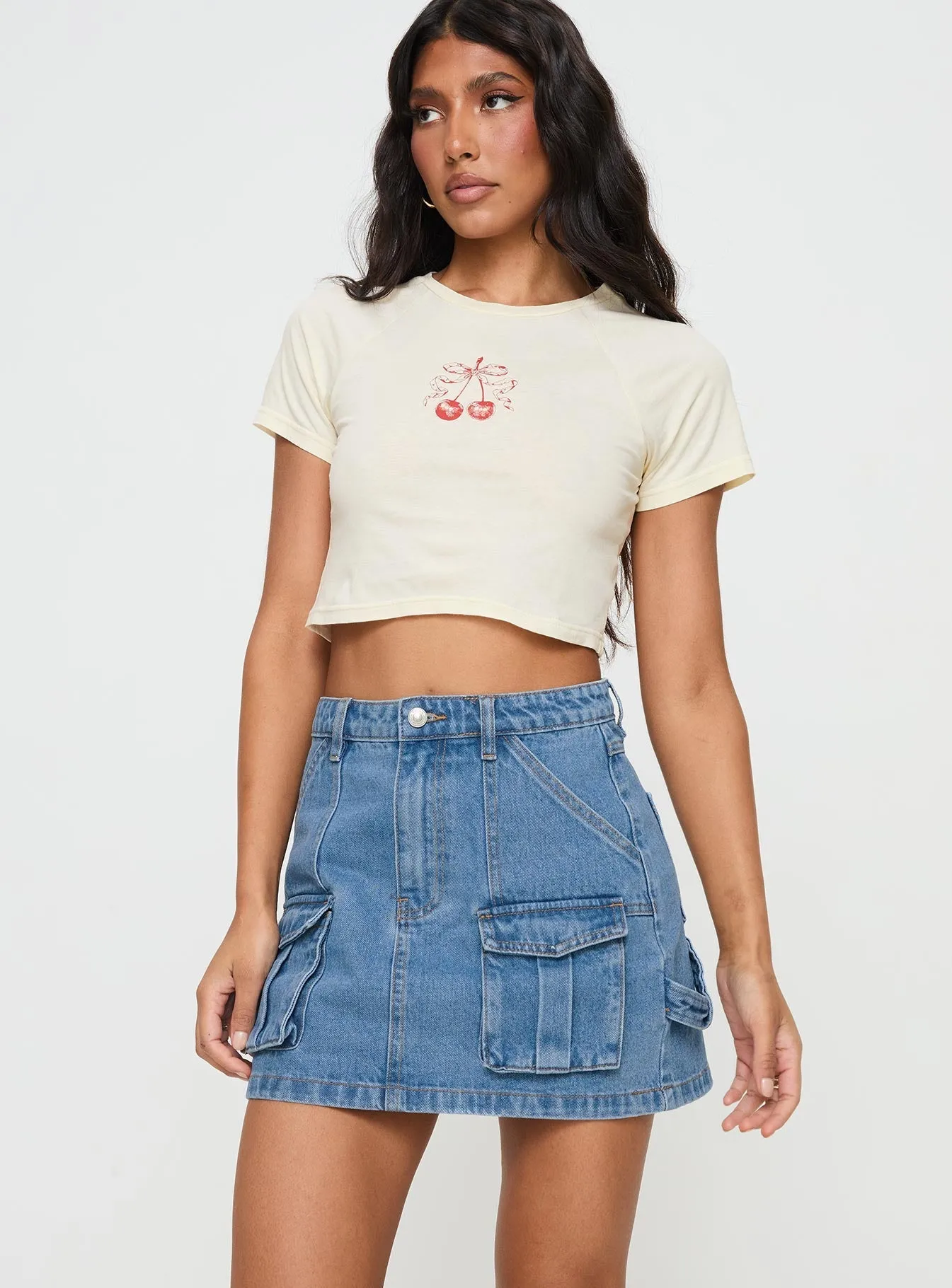 Chillders Denim Mini Skirt Mid Wash Petite