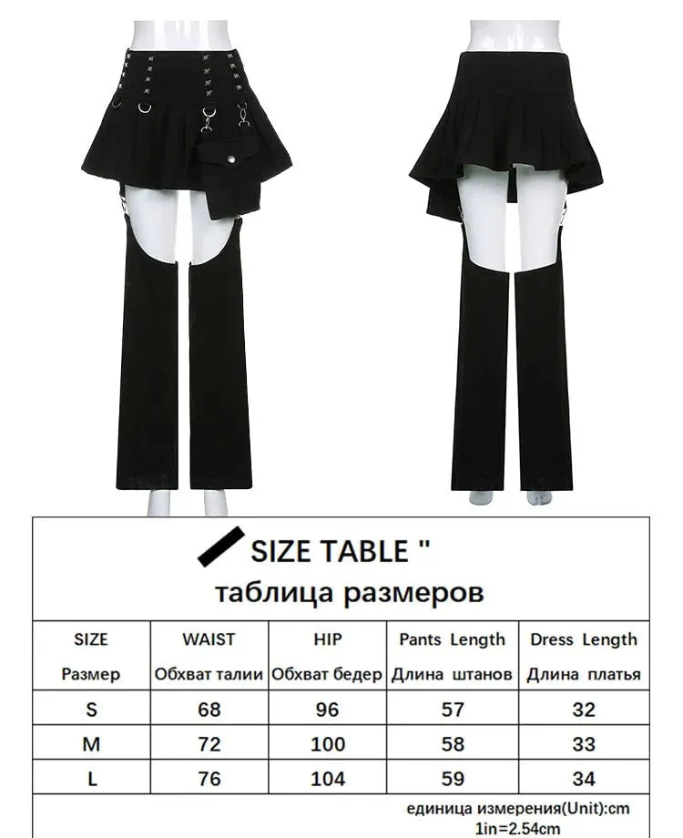 Dark Pleated Skirts With Trouser Legs Gothic Solid High Waisted A Line Mini Skirts Preppy Style Cool