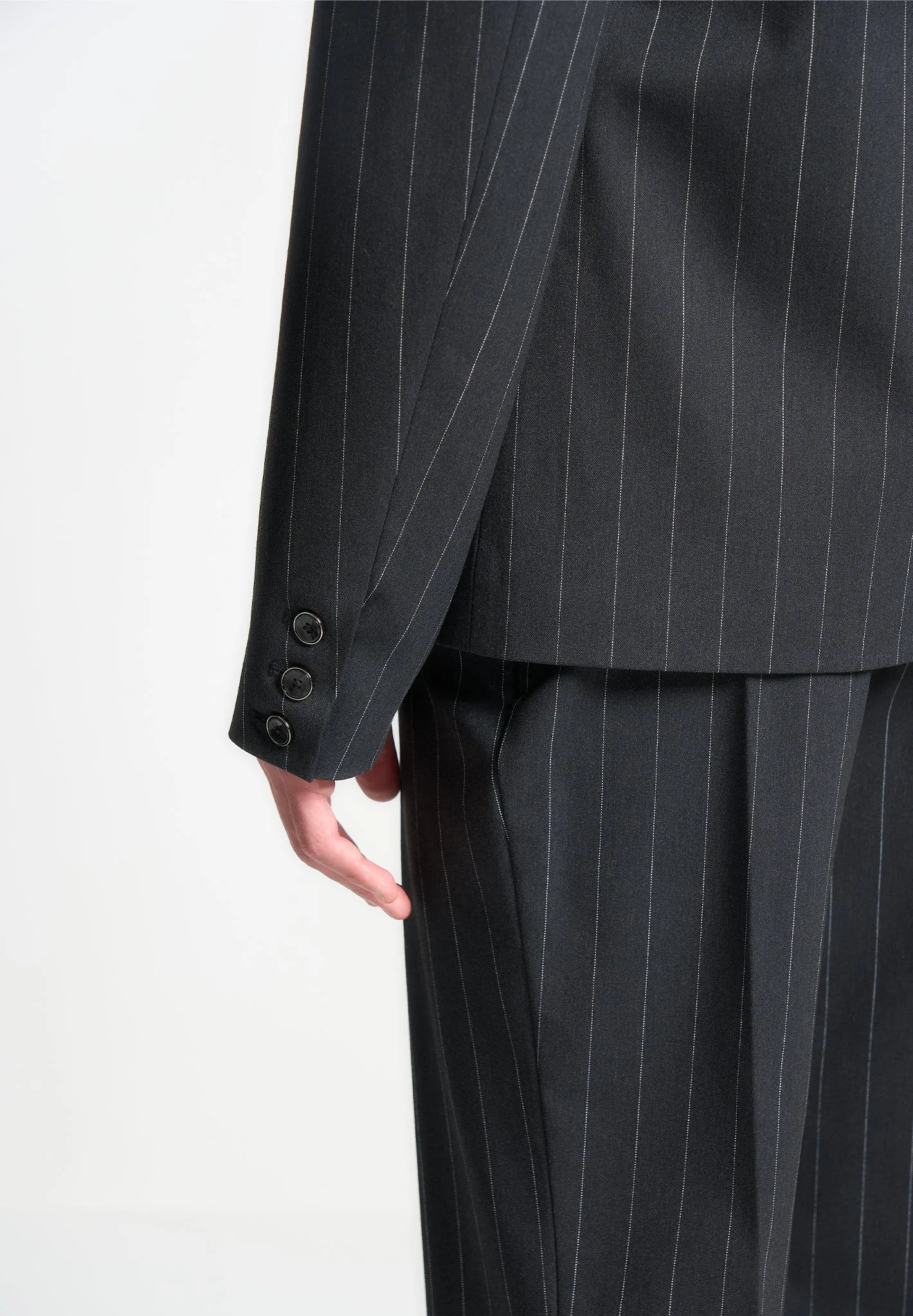 Double Breasted Pinstripe Suit Jacket - Grey