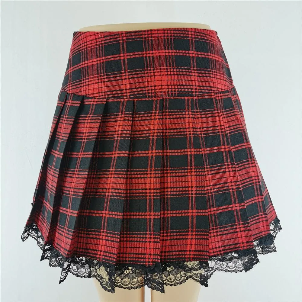 E-girl A-line Vintage High Waist Plaid Mini Skirt