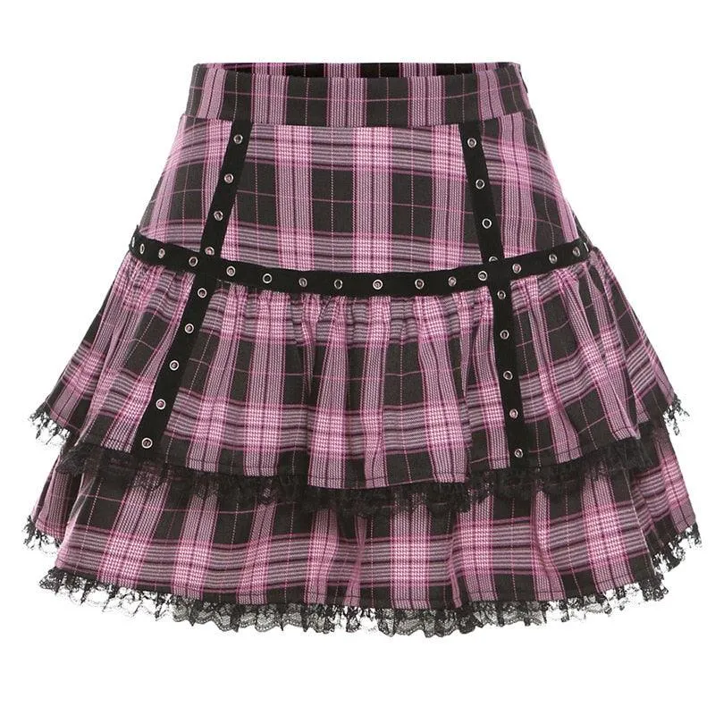 E-girl A-line Vintage High Waist Plaid Mini Skirt