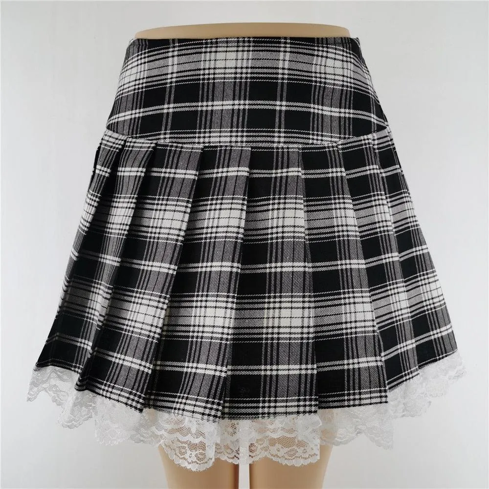 E-girl A-line Vintage High Waist Plaid Mini Skirt