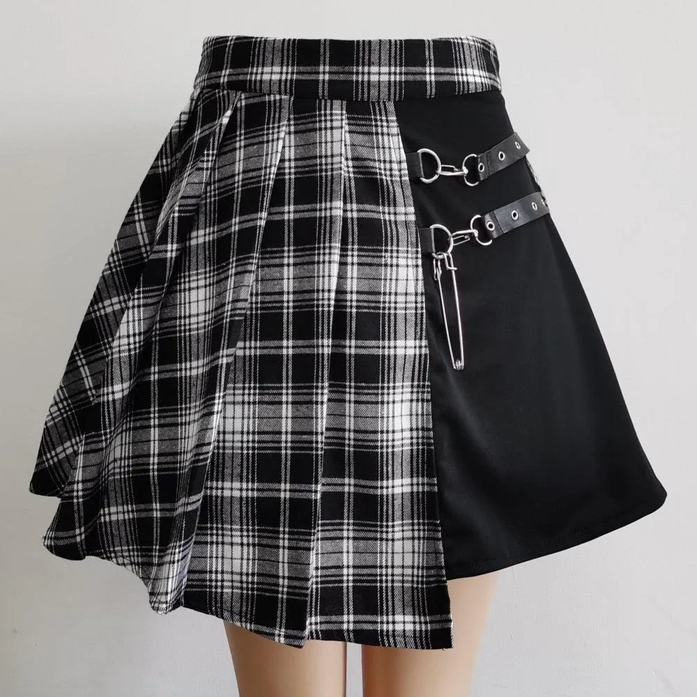 E-girl A-line Vintage High Waist Plaid Mini Skirt