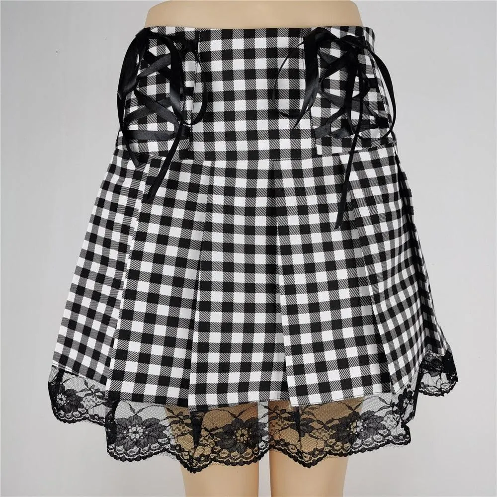 E-girl A-line Vintage High Waist Plaid Mini Skirt