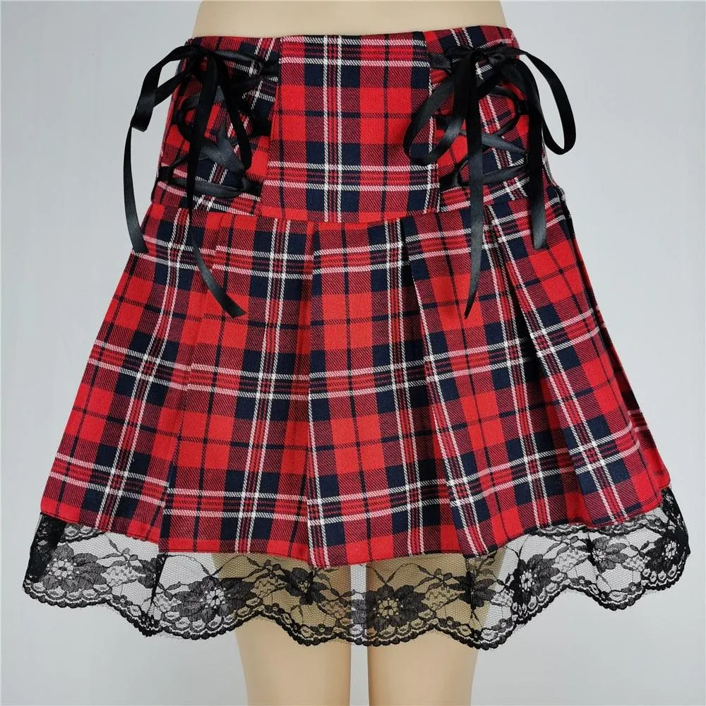 E-girl A-line Vintage High Waist Plaid Mini Skirt