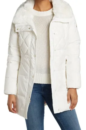 Faux Fur Collar Mixed Quilted Puffer Jacket