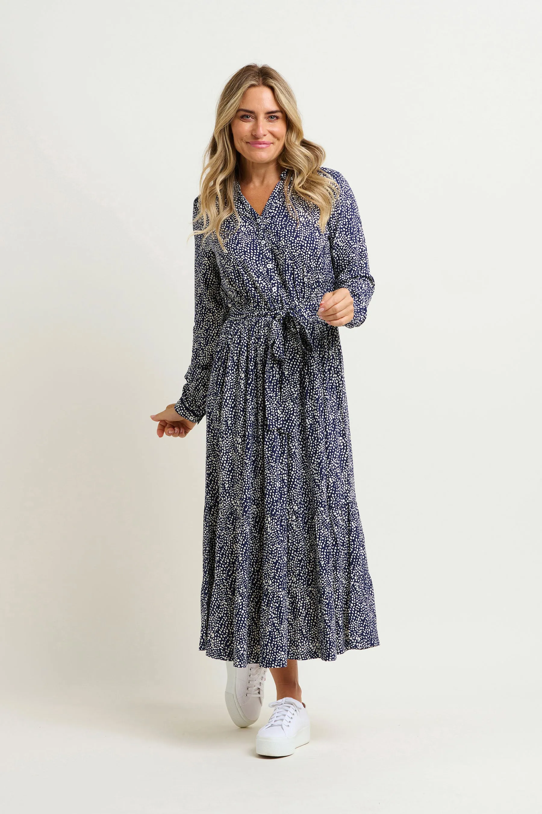 Flowing Spots Maxi Shirt Dress