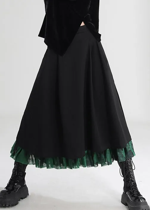 French Black Side Open Tulle Patchwork Skirts Spring AS1010