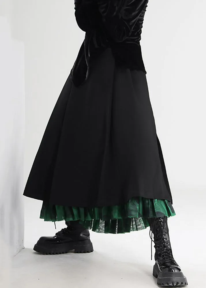 French Black Side Open Tulle Patchwork Skirts Spring AS1010