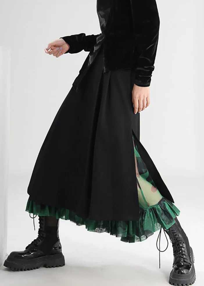 French Black Side Open Tulle Patchwork Skirts Spring AS1010