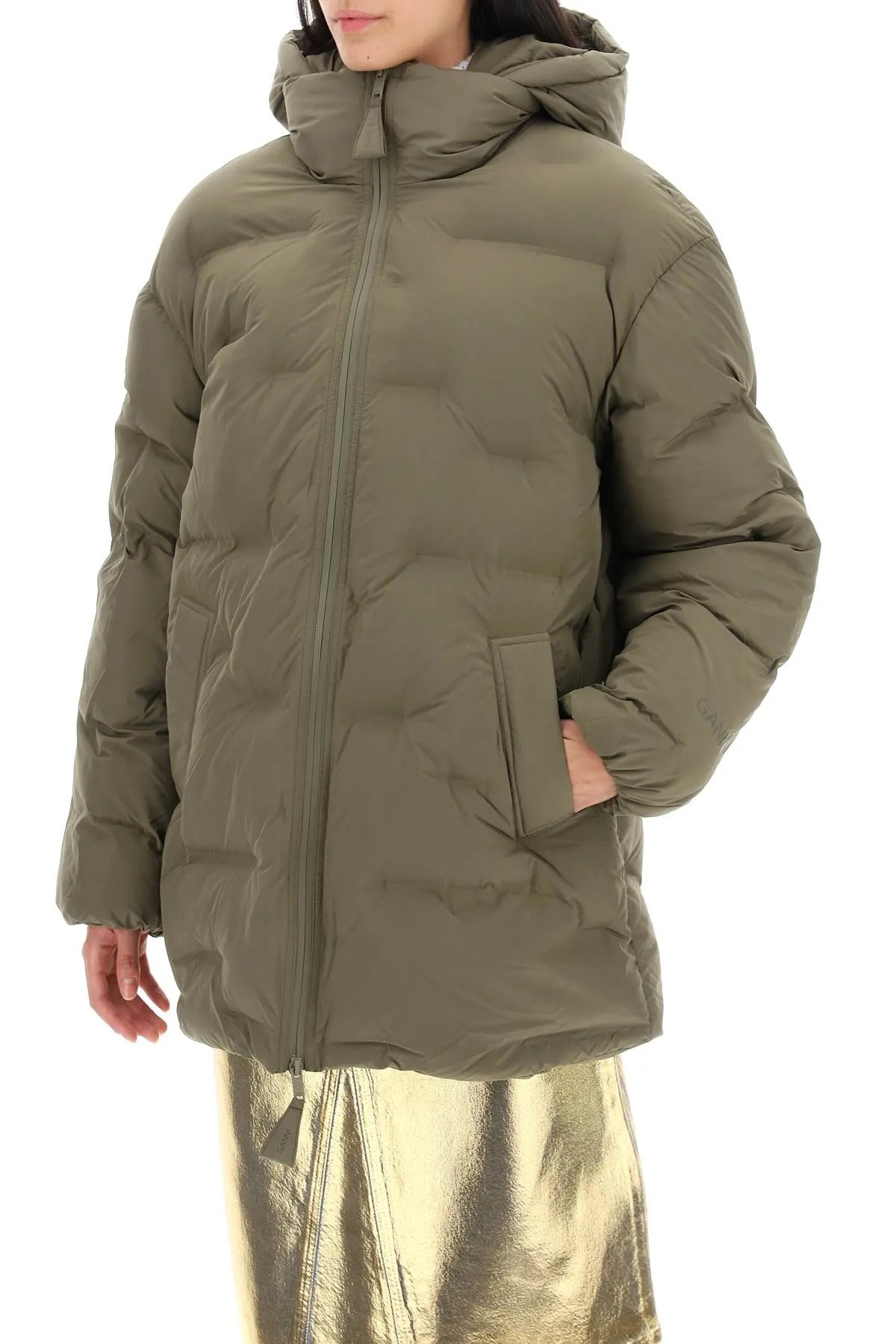 Ganni midi puffer jacket with detachable hood F8474 KALAMATA