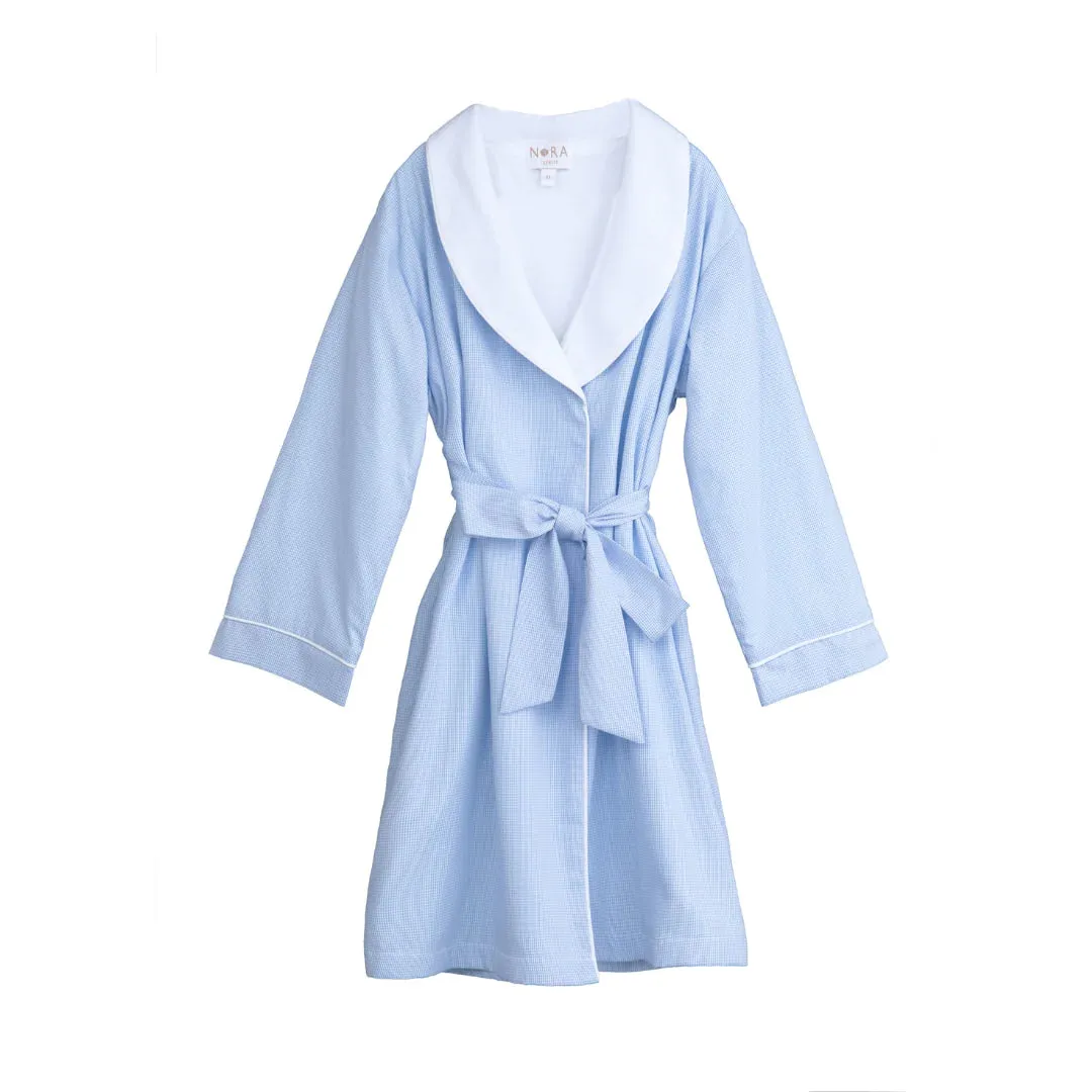 Girl's Cotton Robe With Pima Knit Lining- Blue