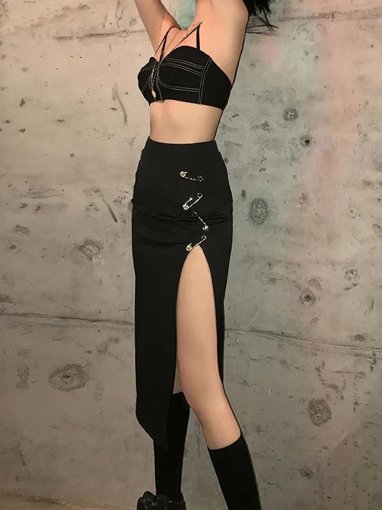 Goth Alternative High Waist A-Line Long Skirt