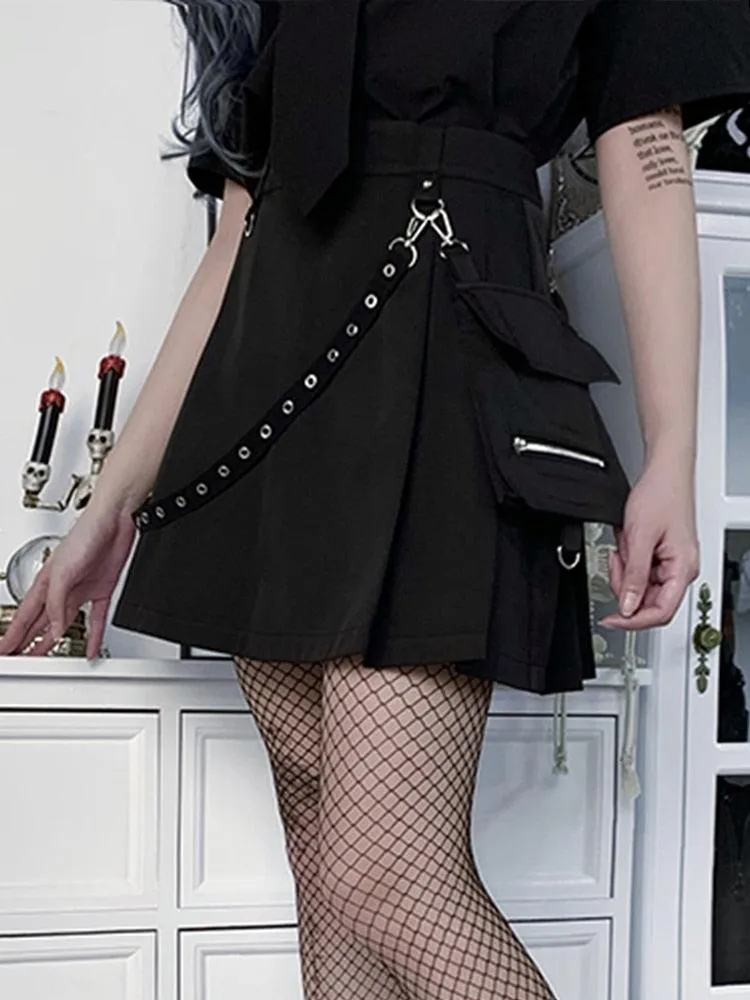 Gothic High Waist Patchwork Bandage Mini Skirt