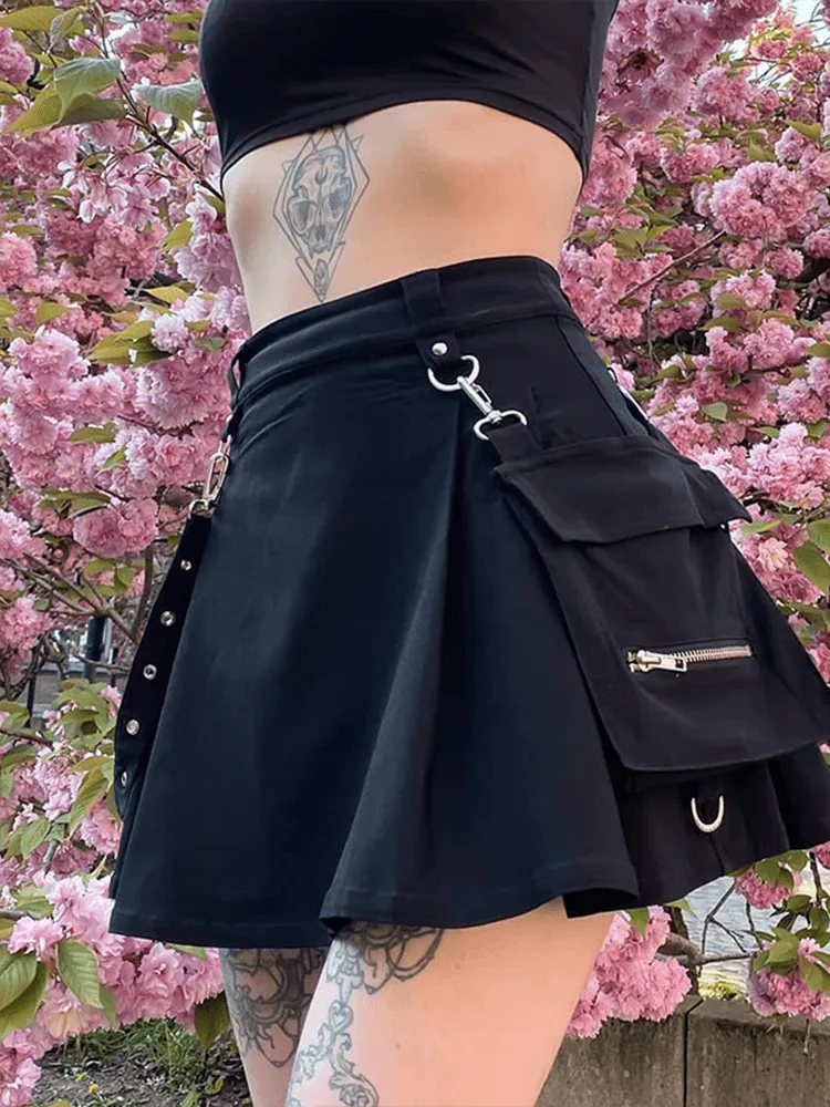 Gothic High Waist Patchwork Bandage Mini Skirt