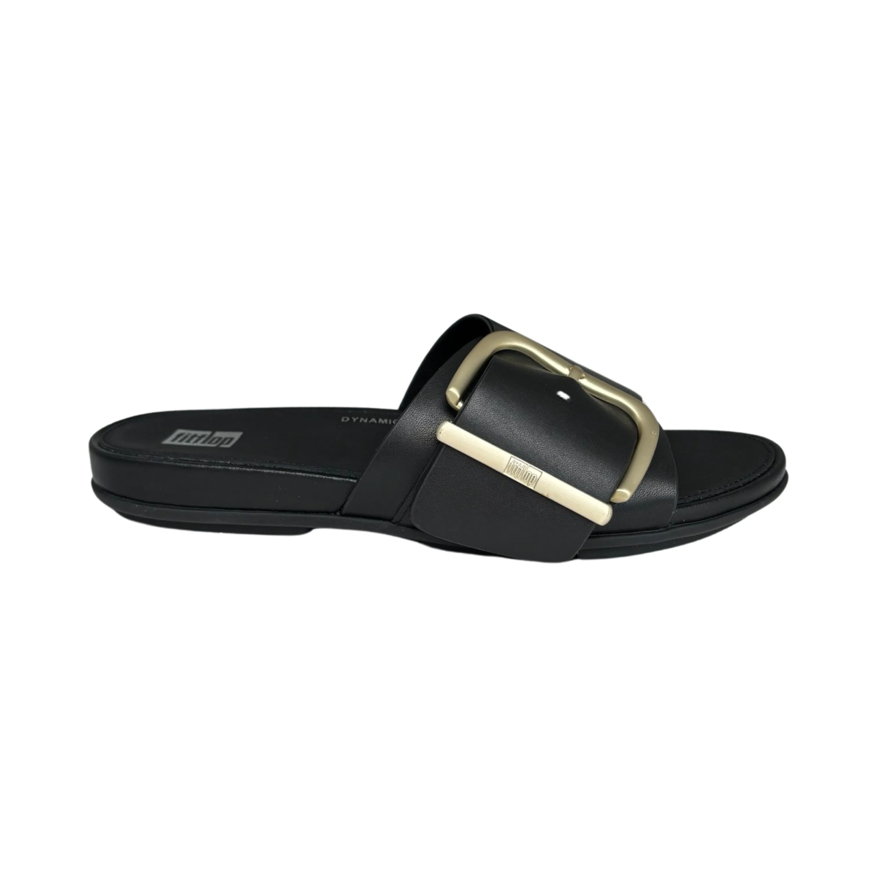 Gracie Buckle Black Leather Slide