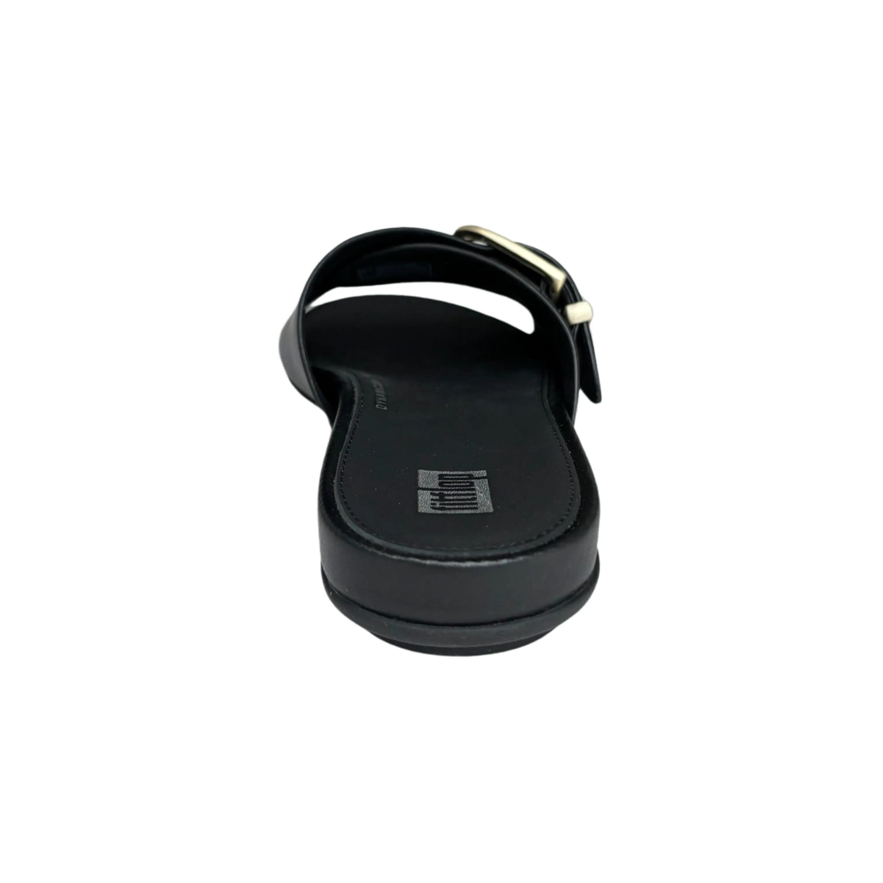 Gracie Buckle Black Leather Slide