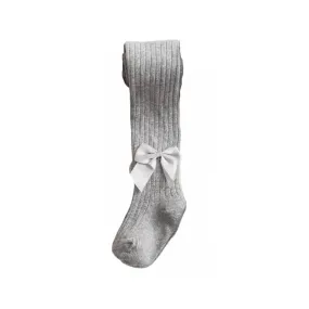 Grey ribbed cotton tights with satin bow (up to 2 years)