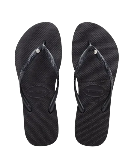 Havaianas Slim Crystal Womens Thongs - Black