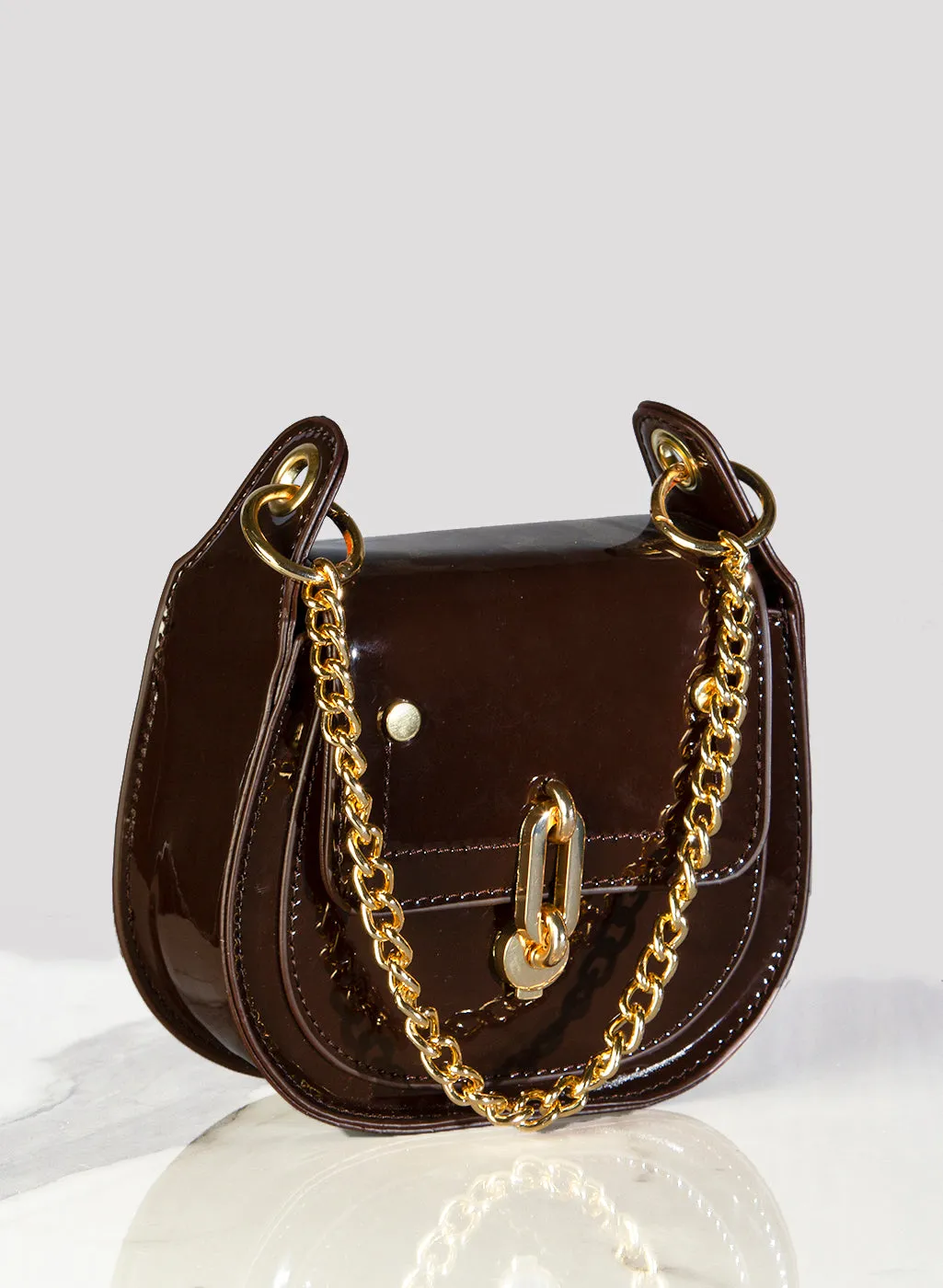 High Gloss Sling Bag With Chain Detail