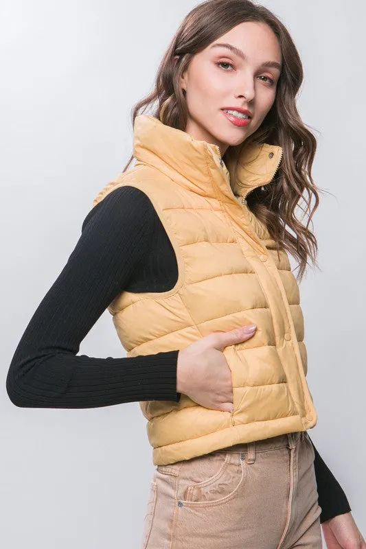 High Neck Zip Up Puffer Vest with Storage Pouch