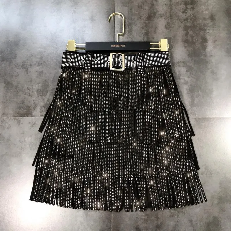 High Waist Belt Multi Layer Short Skirt