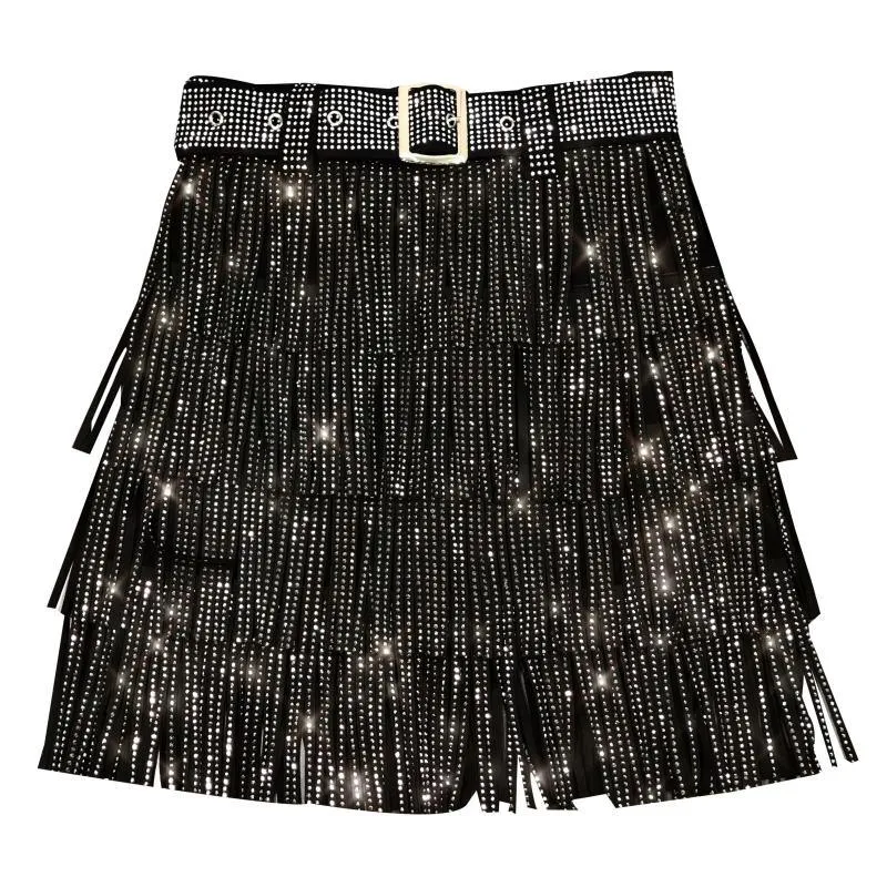 High Waist Belt Multi Layer Short Skirt