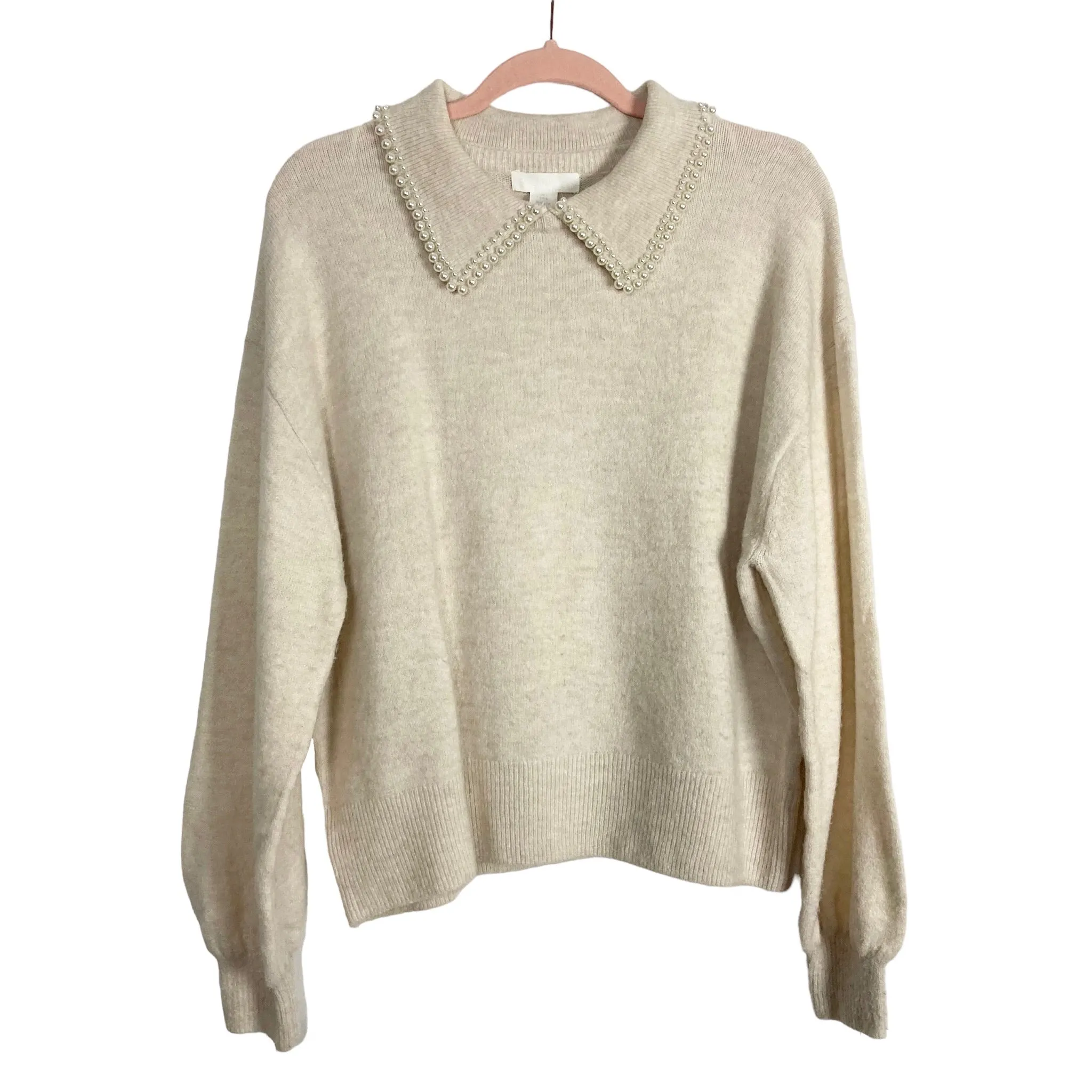 H&M Cream Wool Blend Pearl Collared Sweater- Size L (sold out online)